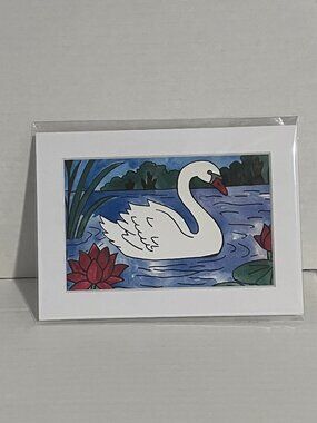 Swan in a Lake Watercolor Painting Art Print 5x7in Matt 4x6in Photograph